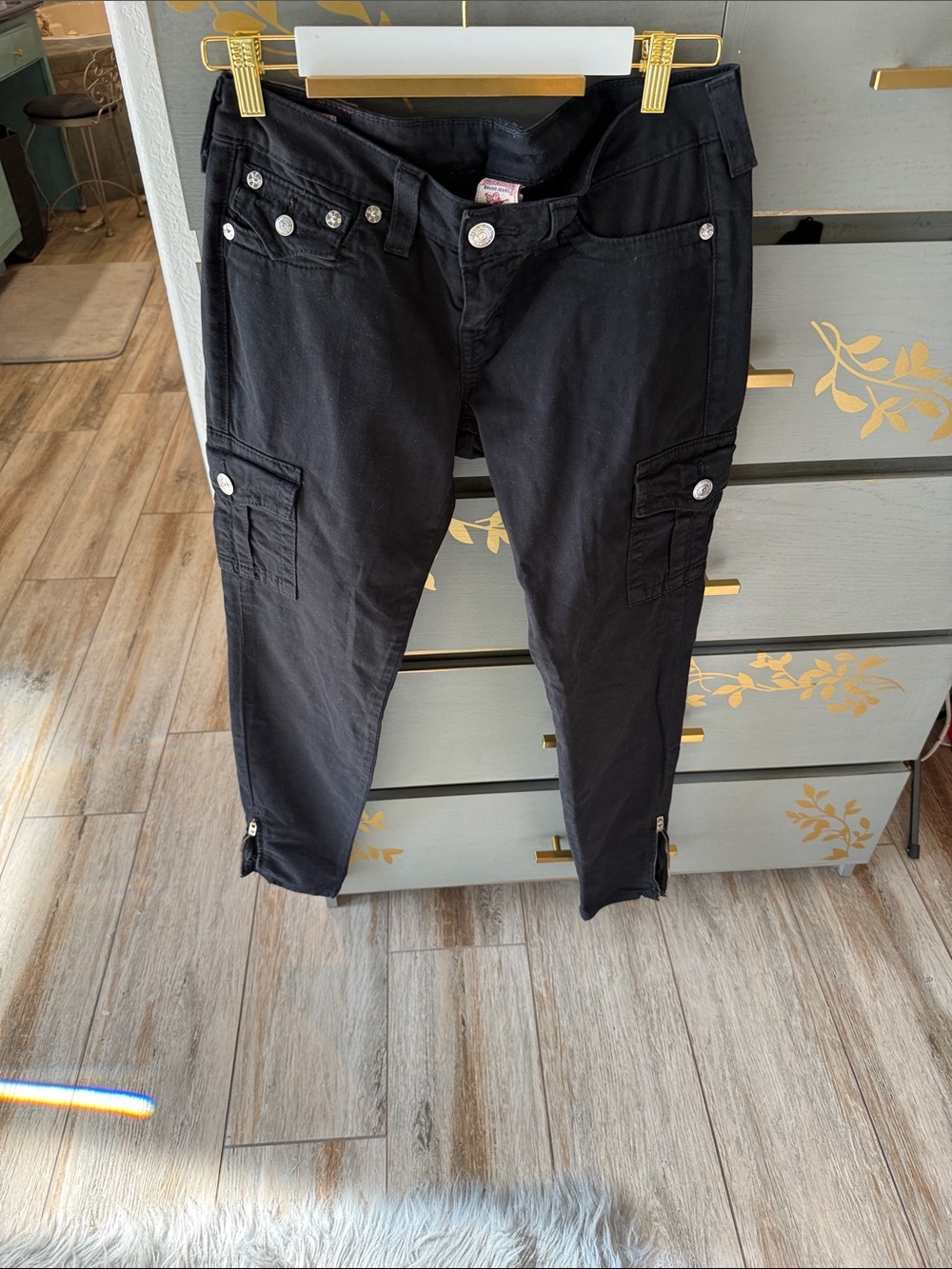 True Religion Black Skinny Cargo Jeans for Women